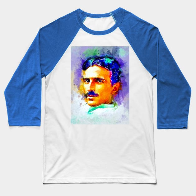 Watercolor Tesla Baseball T-Shirt by danieljanda